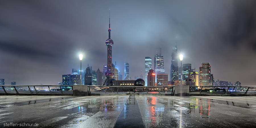 Skyline Lampen Shanghai China Bund Oriental Pearl Tower Reflexion