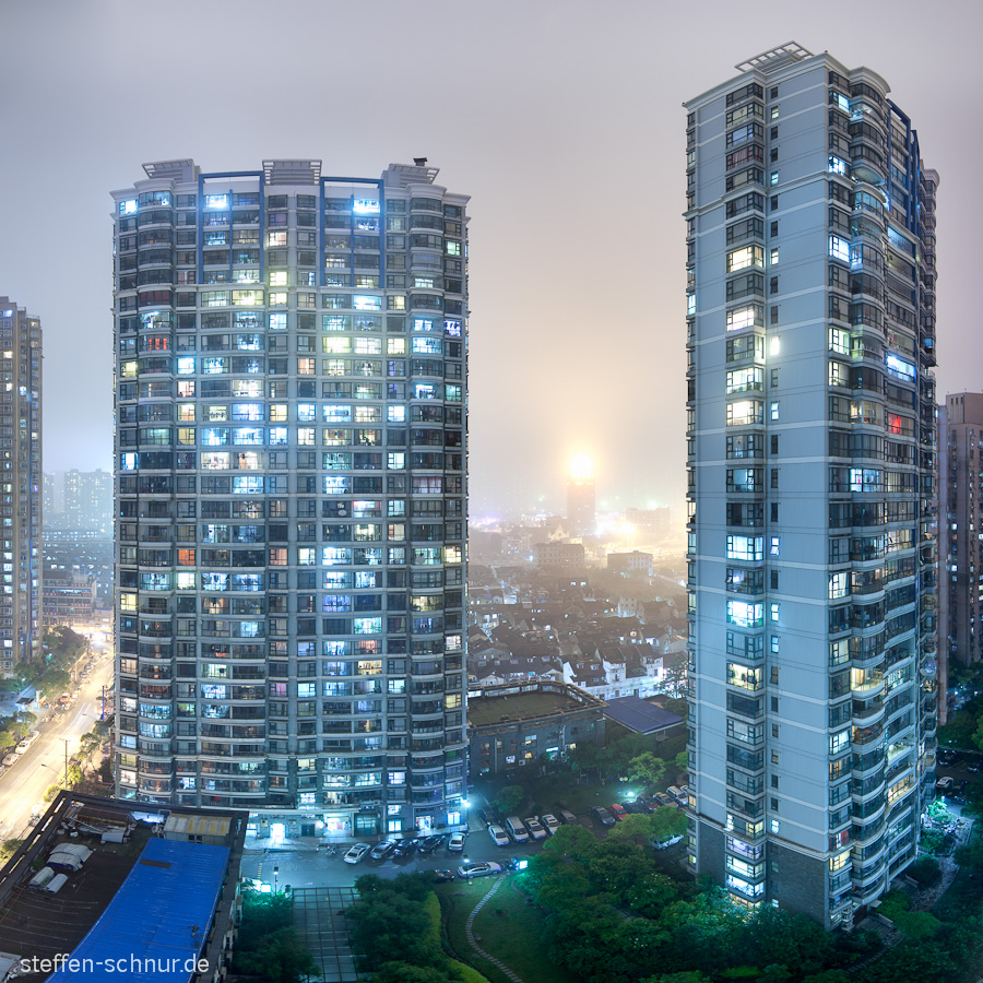 Wohnungen Shanghai China Belichtungsfusion aus Belichtungsreihe Hochauflösend Hochhäuser Panorama aus mehreren Einzelbildern