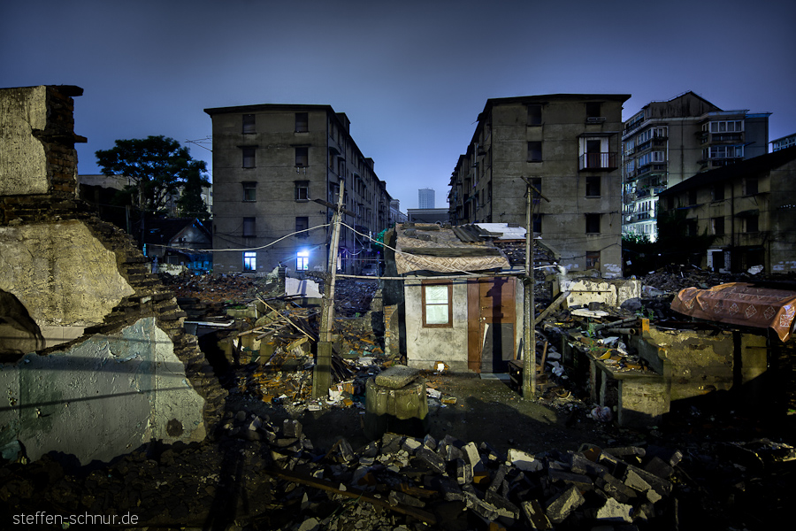 Shanghai China Abriss Abrissgebiet Abrisshaus Architektur Wohnblock