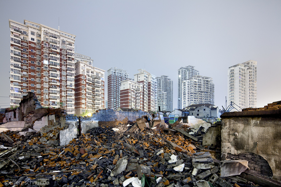 Shanghai China Abriss Alt/Neu Wohnhäuser