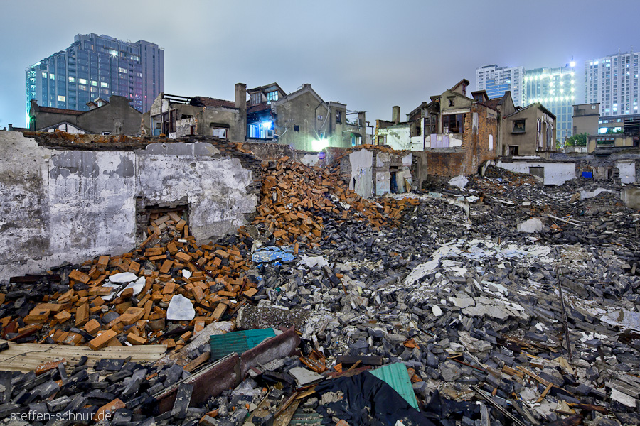 Shanghai China Abriss Abrissgebiet Abrisshaus Trümmer Wohnhäuser