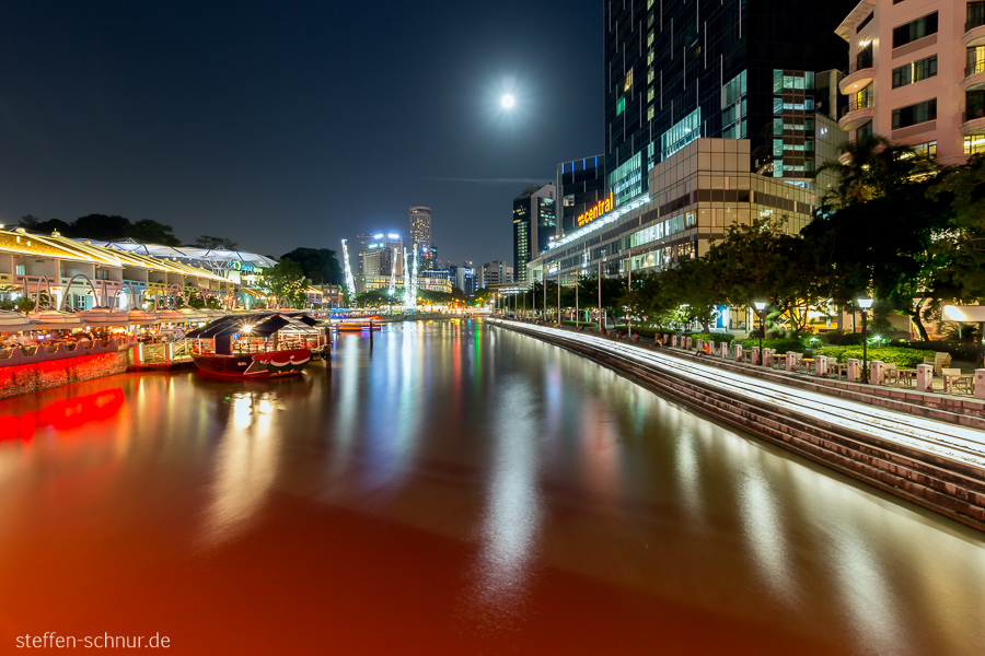 Singapore River Mond Singapur Boot Fluss Lichter Nacht