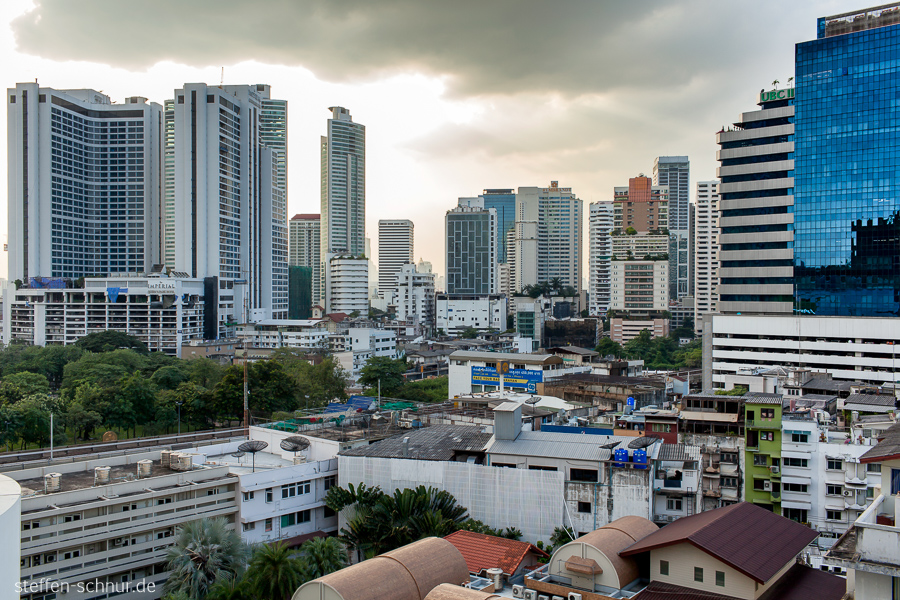 Übersicht Bangkok Thailand Dächer Hochhäuser Park Wohnhäuser