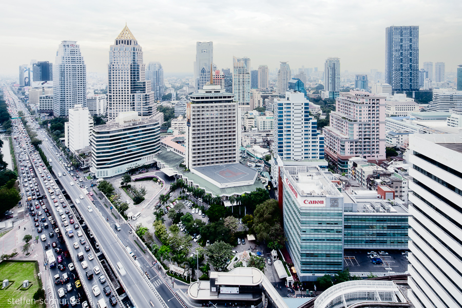 Skyline Autobahn Bangkok Thailand Hochhäuser Strasse Verkehr