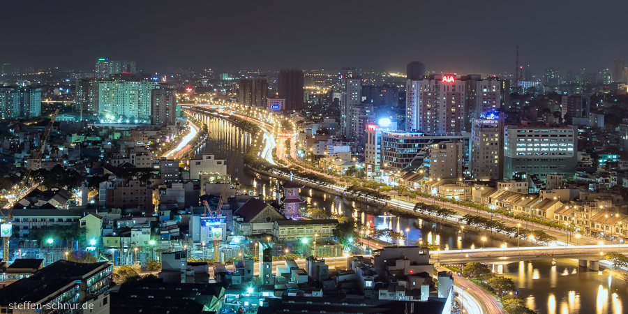 Skyline Ho Chi Minh Stadt Saigon Vietnam Brücke Fluss Nacht