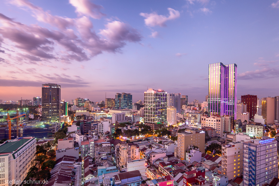 Skyline Sonnenuntergang Ho Chi Minh City Saigon Vietnam Hochhäuser modern